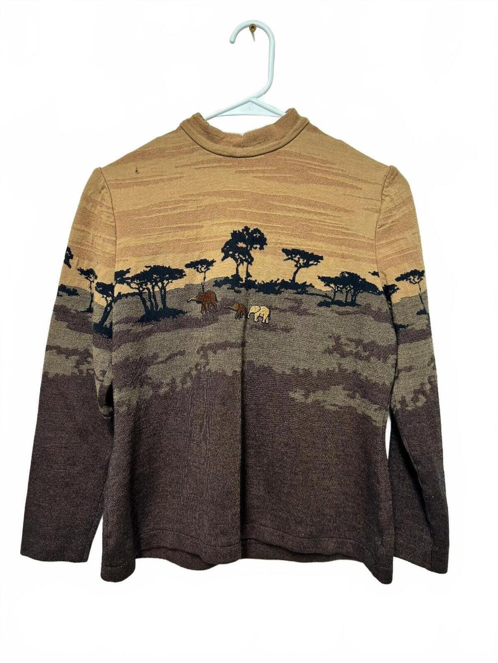 St. John Collection Marie Gray African Safari Elephant Knit Sweater Top S